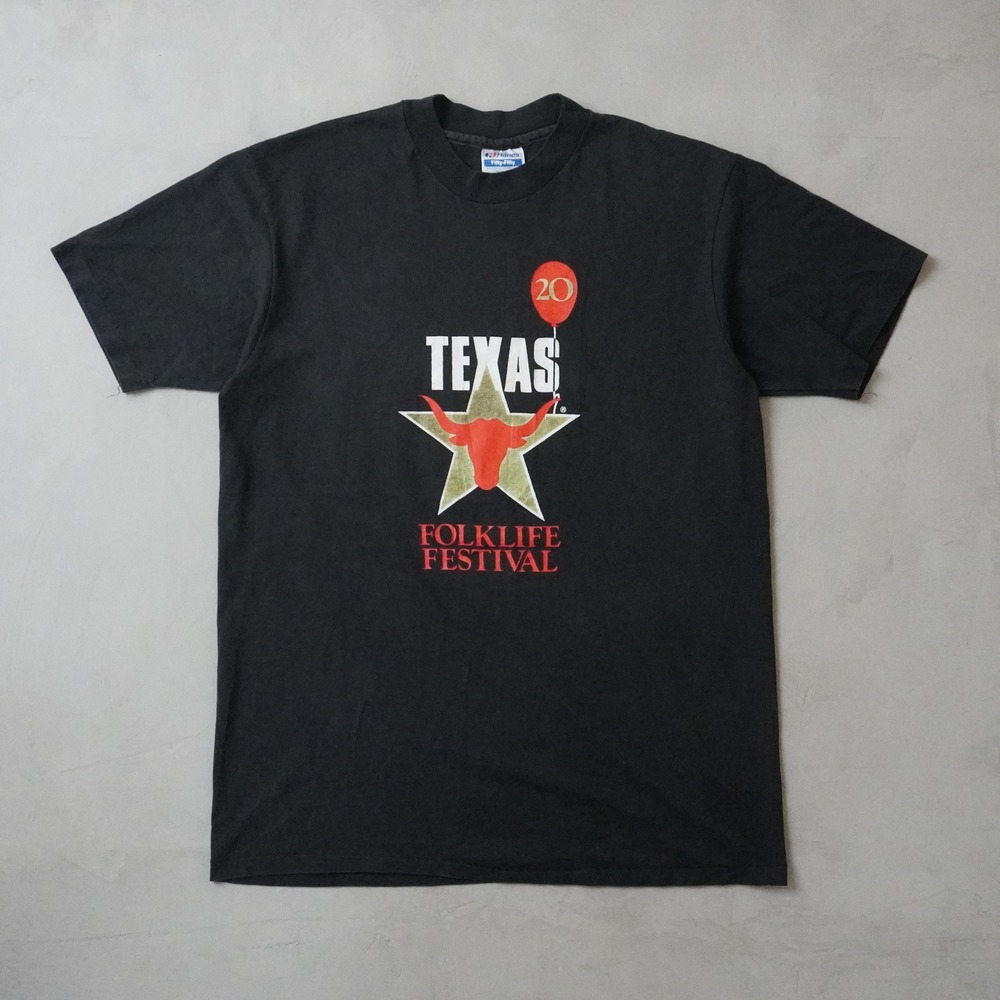 Vintage Hanes T-Shirt Large Mens 90s Black Texas Folklife Festival Single Stitch